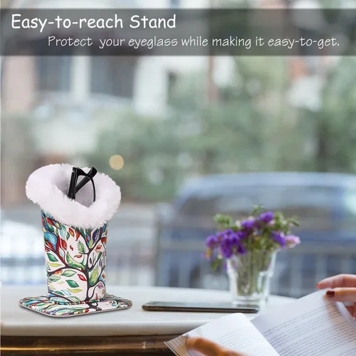 Vista 3 de MoKo Eyeglasses Holder, Modern Velvet Plush Lined PU Leather Household Magnetic Protective Anti-Scratch Stand Case