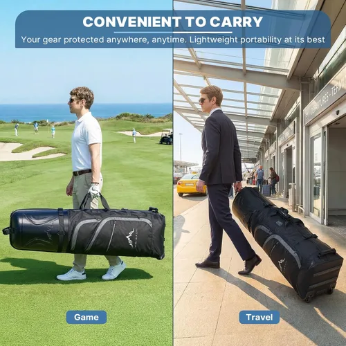 Vista 8 de UNIHIMAL Bolsa de viaje de golf con funda rígida de PC, tela Oxford resistente 1680D, bolsas de viaje para aerolíneas con ruedas, resistente al