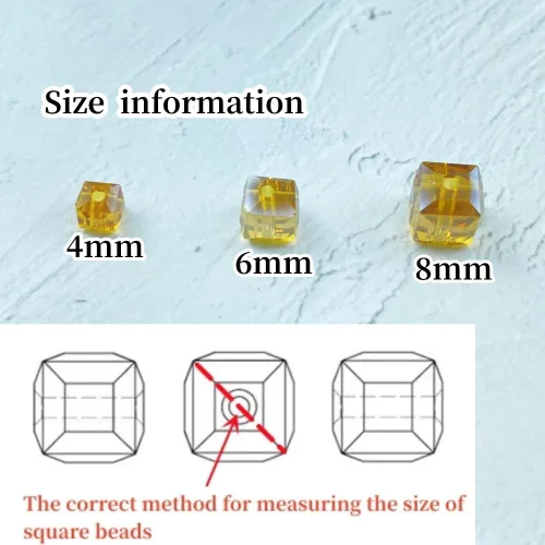 Vista 2 de Cuentas de cristal de vidrio 100 piezas 6mm Cubo Cuentas de cristal facetadas de forma cuadrada para hacer joyas, pulseras, aretes, collares, Ámbar