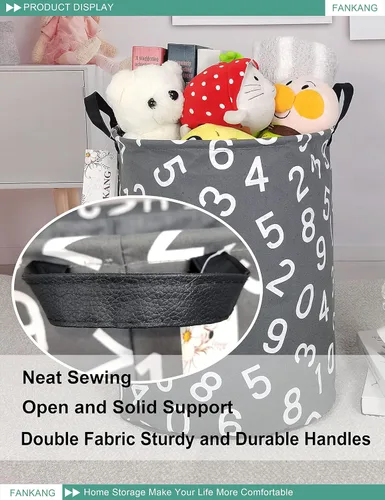 Vista 7 de FANKANG Cesta de almacenamiento, cesta de lona plegable con revestimiento de polietileno impermeable, cestas de almacenamiento grandes para niños
