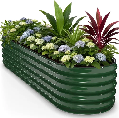 Vista 24 de Kit de Cama de Jardín Elevada Winpull, 4x2x1 pies Caja de Plantación Galvanizada al Aire Libre con Borde de Seguridad, Camas Elevadas Grandes