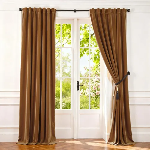 Vista 130 de Lazzzy - 2 paneles de cortinas opacas de terciopelo, con aislamiento térmico, muy suaves, lujosas, con bolsillo para cortinero, para dormitorio