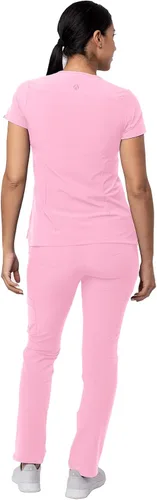 Vista 2 de Adar - Uniforme tipo filipina, con camisa de cuello en V y pantalones con bolsillos tipo cargo, para mujer
