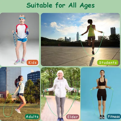 Vista 6 de Cuerda de saltar para niños, niñas y niños, cuerdas de saltar suaves con cuentas, cuerda de saltar ajustable, cuerda segmentada sin enredos