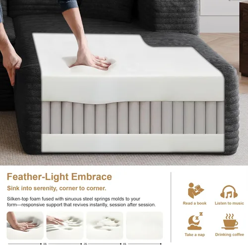 Vista 4 de AUGOP Sofá modular moderno de 96 pulgadas para sala de estar, sofá modular con sofás en forma de L, sofá tapizado sin hueso, sofá seccional con Negro