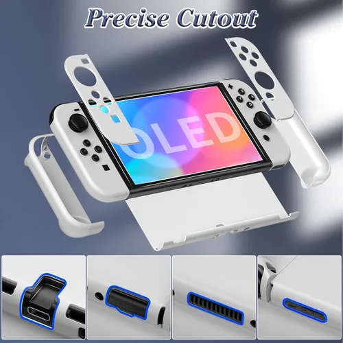 Vista 3 de Funda OLED para Nintendo Switch OLED, Mooroer Funda protectora para controlador OLED y JoyCon con 6 tapas para pulgar, accesorios OLED