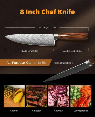 Vista 3 de Cuchillo de chef, cuchillo de acero inoxidable de 8 pulgadas, cuchillo de chef profesional súper afilado, cuchillos de chef con mango ergonómico