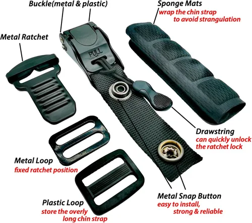 Vista 2 de Helmet Quick Release Buckle Kit, Metal Helmet Chin Strap Adapter, Compatible with Classic D-Rings Helmet