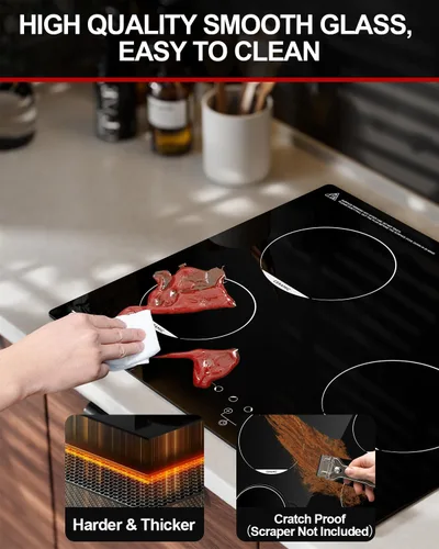 Vista 7 de TOPWISH Placa de cocina eléctrica de 24 pulgadas, 4 quemadores, placa de cerámica empotrada, estufa eléctrica radiante de 6000 W con control táctil