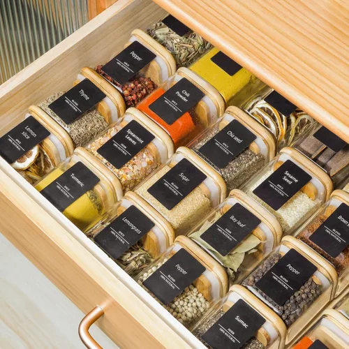 Vista 7 de ComSaf Tarros de especias con etiquetas de 4 onzas, paquete de 6 recipientes pequeños para especias, tarros de condimentos de vidrio con tapas