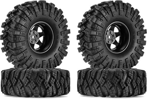 INJORA Juego de neumáticos de barro 1.9 S5 Offset -0.350 in Beadlock llanta para 1/10 RC Crawler Car Axial SCX10 90046 UTB18 TRX4 SCX10 Pro (negro)
