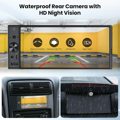 Vista 6 de Radio de automóvil DIN simple de 6.9 pulgadas con Apple CarPlay y Android Auto, pantalla táctil IPS estéreo para automóvil con cámara de respaldo