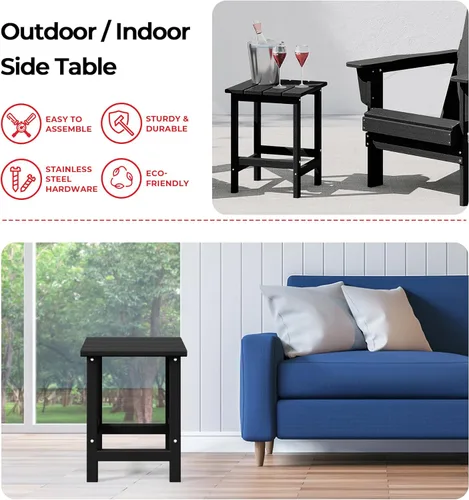 Vista 6 de Costaelm Mesas Laterales Cuadradas para Exteriores, Mesas de Patio Adirondack para Exteriores, Mesa Lateral de Patio de HDPE Resistente a