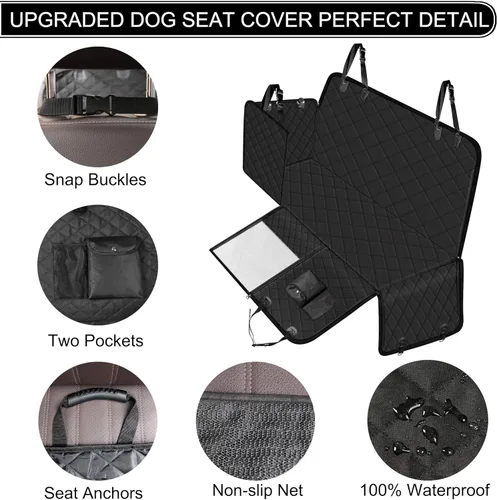 Vista 3 de Femuar Funda de asiento de coche para perro con bolsillos de almacenamiento, ventana visual de malla, impermeable, antideslizante, de servicio