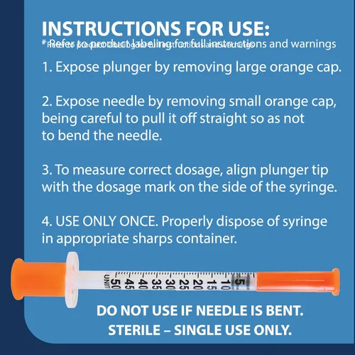 Vista 3 de Jeringas de insulina de un solo uso TRUEplus, 28G 0.5cc 1/2 pulgada de longitud de aguja, 100 unidades (10 paquetes de 10)