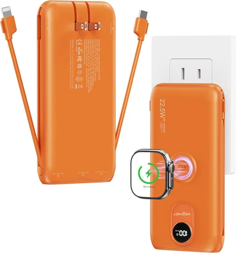 Vista 14 de Portable Charger, 10000mAh 22.5W Power Bank Fast Charging with Built in Cable & Wall Plug, Portable Phone Charger with Led Display, Travel