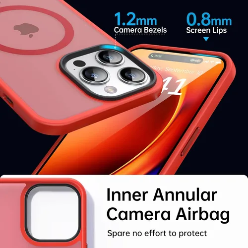 Vista 4 de Funda magnética fuerte para iPhone 14 Pro Max [compatible con MagSafe] [Protección de grado militar de 10 pies] a prueba de golpes, translúcida mate