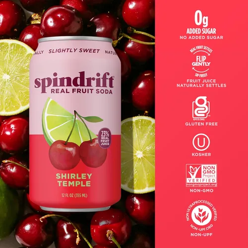 Vista 6 de Spindrift "Shirley Temple" - Soda cítrica de cereza hecha con fruta exprimida real, paquete de 12