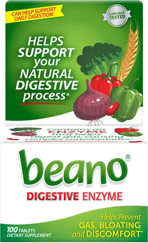 Beano Comprimidos de suplemento dietético de enzimas alimentarias - 100 unidades, paquete de 2