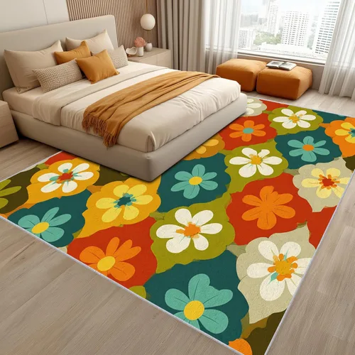 Vista 3 de Floral Throw Rug, Washable Small 2x3 Area Rugs for Entryway, Groovy Flower Patterned Indoor Door Mat for Bedroom Kitchen, Floral Decor, Non Slip