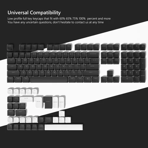 Vista 4 de Womier Teclas de Perfil Bajo para Teclado Mecánico, Teclas Negras Translúcidas, Teclas de Teclado PBT 60% 65% 75% 96% 100% para Interruptores Cherry