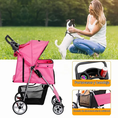 Vista 3 de Cochecito plegable para perros de 4 ruedas para gatos pequeños y medianos, cachorros, portátil, para viajes, campamento, con cesta de Negro