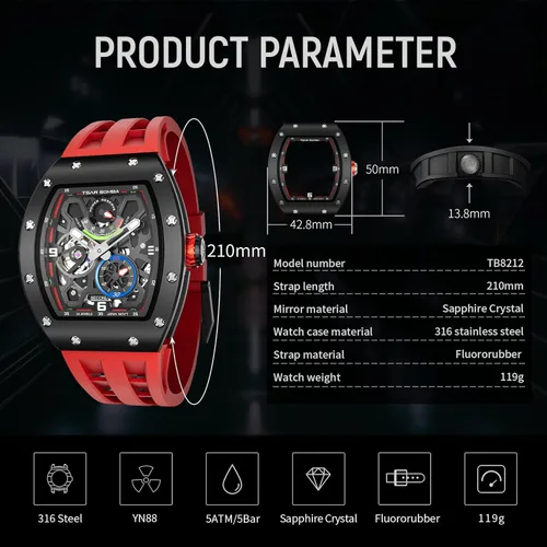 Vista 6 de Automatic Watch for Men Mechanical Skeleton Watch, 50M Waterproof Power Reserve Mens Watches Unique Gifts for Men