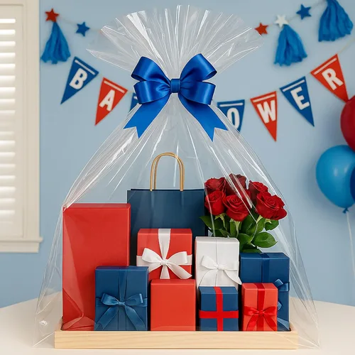 Vista 4 de Morepack Bolsas de celofán extra grandes para cestas de regalo de 50 x 60 pulgadas, bolsas de celofán transparente grandes jumbo, 5 piezas