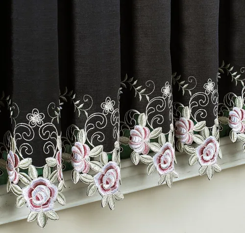 Vista 3 de Today's Curtain Verona cenefa bordada inversa, 14 pulgadas, negro/rosa, 60 pulgadas de ancho x 14 pulgadas de largo