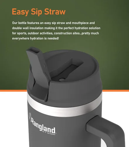 Vista 3 de Vaso de 40 oz a prueba de fugas con asa y funda protectora de transporte, taza para botella de agua aislada con tapa con popote a prueba de derrames