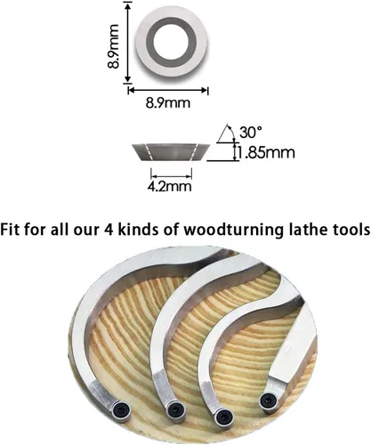 Vista 4 de Insertos redondos de carburo de 0.350 in (1/3 pulgadas) para torneado de madera, cortador de carburo indexable R8.9 × 0.073 in para torno