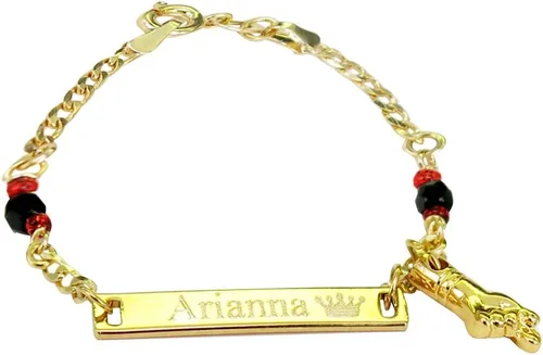 Vista 2 de Tina's Jewelry Pulsera personalizada de protección de azabache chapada en oro de 18 quilates con protección contra el mal de ojo
