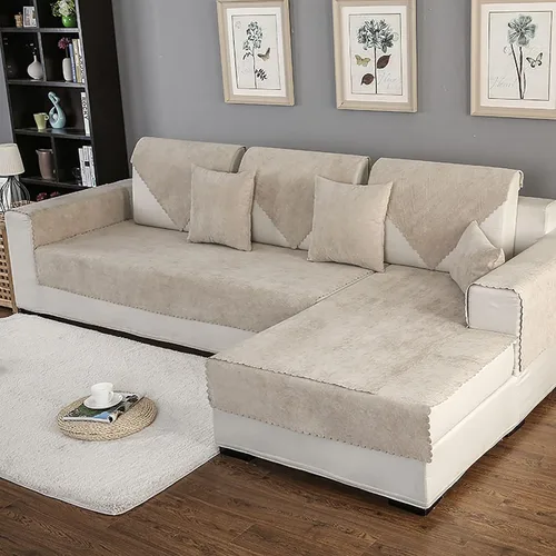 Funda impermeable para sofá en forma de L, de 1, 2, 3, 4 plazas, funda de sofá modular, antideslizante, de color sólido, funda de sofá suave, Beige