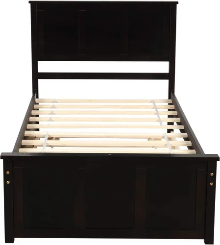 Vista 6 de Camas de plataforma individual con cajones de almacenamiento, marco de cama individual de madera maciza con cabecera y estribo, no necesita somier