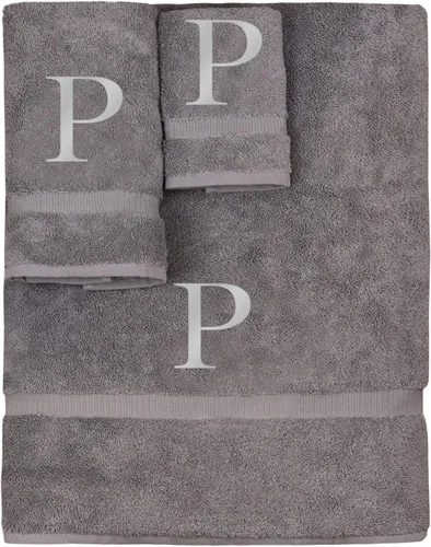 Vista 105 de Juego de toallas con monograma, regalo personalizado, juego de 3 - Letra de bloque dorada bordada en toalla - Extra absorbente 100% algodón turco