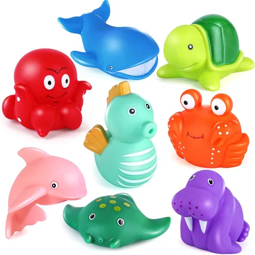LotFancy Juguete de baño, 8PCS juguetes de baño sin moho para niños de 1 a 3 años, juguetes de baño para bebés sin agujeros para niños pequeños de 2