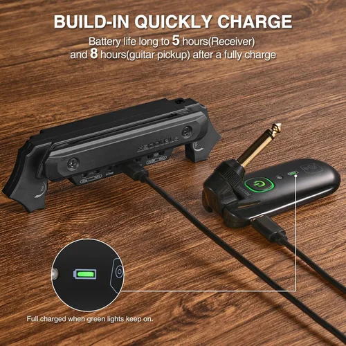 Vista 3 de Pastilla inalámbrica para guitarra acústica magnética recargable y micrófono pastilla de boca de sonido para guitarra acústica con control de Negro