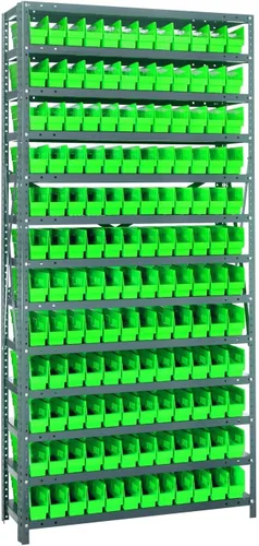 Vista 214 de Quantum QSBU-245BK Heavy Duty Shelving Unit with (7) Shelves and (24) QUS245 Black Bins for Garage Warehouse Storage Distribution 400 lb Load