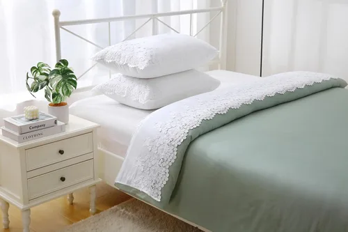 Vista 6 de Juego de 2 fundas de almohada con encaje blanco con flores 3D de aspecto retro noble y lujoso elegante, 100% algodón, tamaño estándar