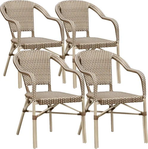 Vista 22 de PURPLE LEAF juego de 2 sillas de estilo bistró francés para patio, sillas de comedor, sillones de mimbre de aluminio tejido a mano, sillones