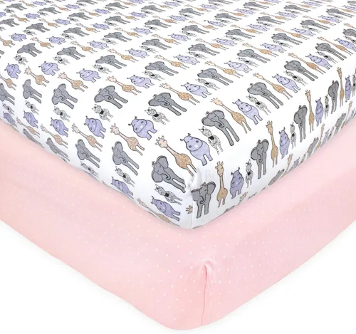 Vista 16 de Hudson Baby Sábana bajera ajustable unisex de algodón para cuna, diseño de animales de granja para niños, talla única