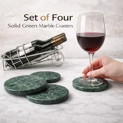 Vista 5 de Creative Home Natural Champagne Marble Set of 4 Piece Round Coasters, 4" Diameter