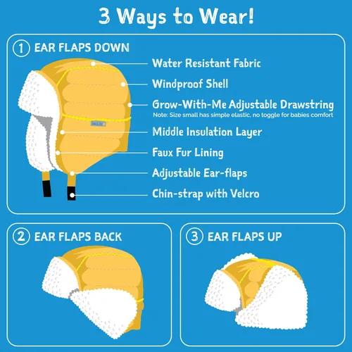 Vista 4 de JAN & JUL Sombrero de trampero Cozy-Dry Sombrero de invierno ajustable Grow-with-Me para bebé