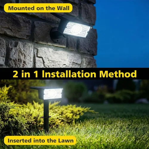 Vista 4 de T-SUN Focos solares para exteriores, paquete de 4 unidades, 49 LED, 2 modos de iluminación, focos de paisaje impermeables IP65, luces solares