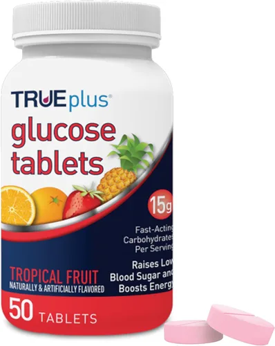 Vista 28 de TRUEplus Tabletas de Glucosa, Sabor Variado (Uva, Frambuesa, Naranja) - Caja de 50 unidades con 12 Botellas