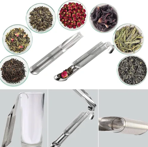 Vista 4 de 2 coladores de té, infusor de té de acero inoxidable, difusor de té con malla extrafina, filte de té de mango largo, agujeros de tubería más