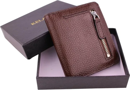 Vista 7 de Cartera pequeña de piel auténtica con bloqueo RFID para mujer, minitarjeta, Café, Cartera Rfid