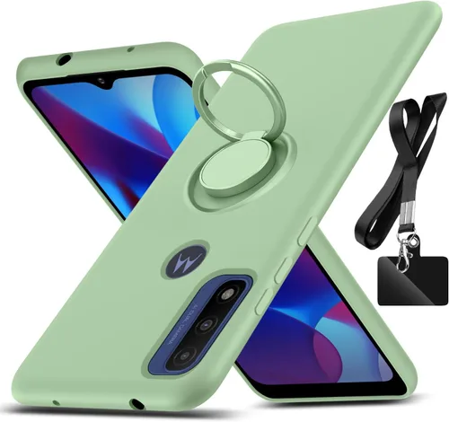 Funda para Motorola Moto G Pure 2021/Moto G Power 2022, con soporte de anillo giratorio de 360° y cordón de correa de silicona a prueba de golpes