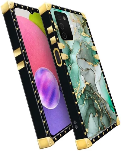 Vista 5 de Funda compatible con Samsung Galaxy A03S 4G, TPU suave de lujo y parte trasera de PC duro para niñas y mujeres, funda protectora resistente a Mármol