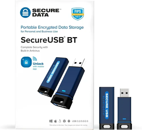 Vista 2 de SecureData SecureUSB BT 8GB Hardware Encriptado USB 3.0 Flash Drive FIPS 140-2 Nivel 3 Desbloqueo a través de la aplicación de teléfono compatible
